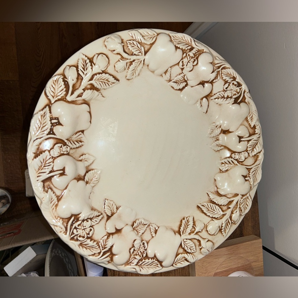 Vintage Cream and Brown Embossed Plate